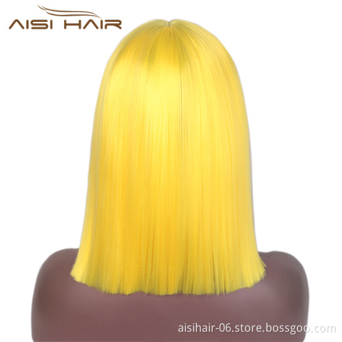 Aisi Hair Medium Long Yellow Wig Cosplay Front Lace Wig Middle Part Straight Silky Synthetic Lace Frontal Hair Wigs For Women